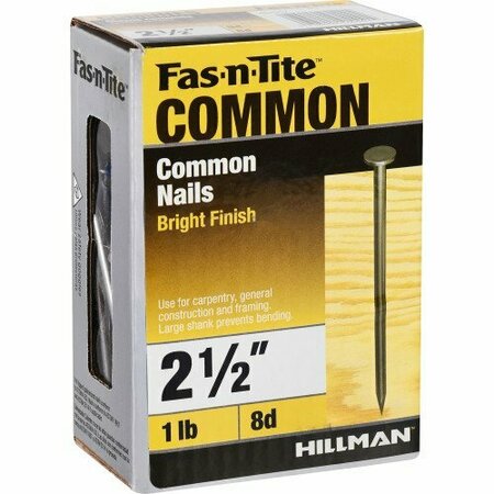 Hillman Common Nail, 2-1/2 in L, 8D, Steel, Bright Finish 461357